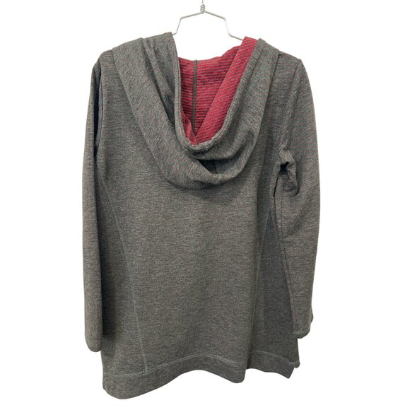 Pure Essence Tunic Pullover Hoodie Women S Striped Rayon Blend Gray Red Relaxed - Picture 2 of 5